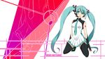  aqua_eyes aqua_hair boots character_name eighth_note elbow_gloves gloves hatsune_miku headset highres kneeling long_hair musical_note necktie open_mouth saitoyu00 solo thigh_boots thighhighs twintails very_long_hair vocaloid 