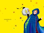  1boy artist_request character_name cloak copyright_name kaku kaku_(one_piece) mask myu_(myuuuuu) one_piece orange_hair shueisha smile solo water_7 yellow_background 