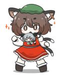  animal_ears black_boots black_dress blue_capelet blush boots brown_eyes brown_hair capelet cat_ears cat_girl cat_tail chen commentary_request dress green_hat grey_hair hat highres mini_person minigirl mob_cap mouse_ears mouse_girl mouse_tail mouth_hold multiple_tails nazrin red_dress red_eyes shadow shirt short_eyebrows simple_background small_sweatdrop sparkle sweat tail thick_eyebrows touhou two_tails uni_souchou white_background white_shirt 
