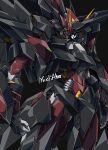  artist_name beastkingbarbaros black_background commentary commentary_request glowing glowing_eyes green_eyes highres horns mecha mecha_focus no_humans original robot science_fiction signature simple_background single_horn untranslatable_commentary upper_body v-fin 