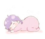  1girl aged_down baby braid closed_eyes commentary_request eclaircat highres jumpsuit long_sleeves love_live! love_live!_school_idol_project lying pink_jumpsuit purple_hair short_hair simple_background sleeping solo star_(symbol) tojo_nozomi 