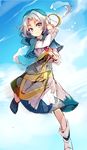  bad_id bad_twitter_id blue_eyes blue_hair blue_sky boots capelet cis_(carcharias) cloud colorized day dress hood hoop jewelry kesa kumoi_ichirin long_sleeves looking_at_viewer looking_down pendant ring short_hair sketch sky solo touhou 