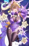  1boy 5girls absurdres ahoge anis_(nikke) anis_(star)_(starlight)_(nikke) aqua_headband asymmetrical_gloves bare_shoulders black_bodystocking black_hair blue_eyes blue_headband blush bodystocking breasts brown_eyes brown_hair cleavage cleavage_cutout clothing_cutout commentary_request dead_angels dress elbow_gloves finger_gun fish_hair_ornament glasses gloves glowstick goddess_of_victory:_nikke grey_hair hair_between_eyes hair_intakes hair_ornament hairband headband headset highres holding holding_glowstick idol large_breasts long_hair looking_at_viewer mint_(nikke) multiple_girls mustang_(nikke) official_alternate_costume open_mouth penlight_(glowstick) ponytail pretty_(nikke) prika_(nikke) purple_dress purple_eyes purple_gloves red_shirt riss_(nikke) see-through_bodystocking see-through_cleavage see-through_clothes shirt short_hair single_elbow_glove smile star-shaped_pupils star_(symbol) sunglasses symbol-shaped_pupils t.t._star_(nikke) w white_shirt 