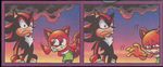  archie_comics awkward black_body blue_eyes chest_tuft comic cropped duo face female frown fur hedgehog male mammal marine_the_raccoon orange_body raccoon red_eyes sega shadow_the_hedgehog sonic_(series) tuft unamused 