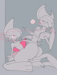  2others arm_blade arms_behind_back bdsm bisharp blush bondage bound bound_arms bound_neck colored_skin commentary_request drooling facing_another foaming_at_the_mouth gallade half-closed_eyes heart helmet highres holding holding_string interspecies knee_up leaning_back looking_at_another mohawk multiple_others on_ground open_mouth partially_colored pokemon pokemon_(creature) pulling red_eyes rope_around_neck saliva shoulder_pads speech_bubble spoken_heart spot_color straddling string string_of_fate surprised thick_thighs thighs umi-be-to unfinished weapon white_skin wide_hips 
