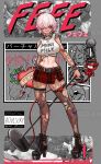  1girl absurdres anchor_tattoo aqua_streaks arm_tattoo breasts cropped_shirt exodamartworks face_piercing fefe_(vtuber) flower_tattoo hair_over_eyes heart highres indie_virtual_youtuber leg_tattoo lip_piercing looking_at_viewer makeup microphone multicolored_hair multiple_tattoos navel_piercing piercing pink_hair purple_streaks red_eyes red_skirt red_streaks runny_makeup shirt short_hair skirt sleeveless sleeveless_shirt solo streaked_hair stuffed_animal stuffed_toy tattoo teddy_bear thighhighs torn_clothes torn_thighhighs virtual_youtuber white_shirt 