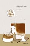  bear coffee coffee_beans cream cup english_text faux_traditional_media food food_focus highres ice iced_coffee momoro on_stool original sitting stirring stirring_rod stool 
