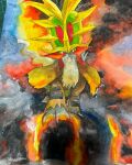  animal_focus commentary english_commentary gouging_fire grey_eyes highres lava mofinngram no_humans painting_(medium) photo_(medium) pokemon pokemon_(creature) pokemon_focus smoke traditional_media unfinished watercolor_(medium) 