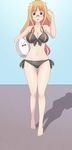  :o absurdres ball barefoot beachball bikini breasts cleavage flower glasses hair_flower hair_ornament highres large_breasts navel open_mouth sakura_trick screencap solo sonoda_mitsuki stitched swimsuit third-party_edit 