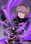 1boy absurdres armor artist_name black_armor black_gauntlets black_hairband blonde_hair book collared_capelet commentary_request fire_emblem fire_emblem_fates gold_trim grey_background hairband highres holding holding_book kurogane_75 leo_(fire_emblem_fates) looking_at_viewer male_focus mystical_high_collar open_book open_mouth red_eyes short_hair simple_background solo two-sided_capelet upper_body 