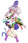  alphes_(style) blush dairi full_body grey_hair hand_to_own_mouth hat highres long_hair long_sleeves mononobe_no_futo parody ponytail ribbon shirt skirt sleeves_past_wrists solo style_parody tears torn_clothes touhou transparent_background wide_sleeves 