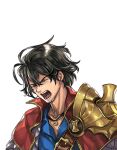  1boy aldo_(another_eden) another_eden another_eden_art_team armor bell belt black_hair blue_shirt capelet closed_eyes collarbone collared_shirt crossed_bangs crying face_down hair_between_eyes jewelry large_variant_set lowres necklace official_art open_mouth pauldrons red_capelet salmon shinwoo_choi shirt short_hair shoulder_armor shoulder_belt simple_background single_pauldron single_shoulder_pad solo tachi-e teardrop tearing_up tears third-party_source transparent_background upper_body v-shaped_eyebrows variant_set 