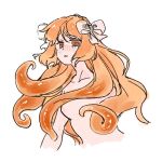  1girl bow completely_nude hair_bow ishmael_(project_moon) limbus_company looking_at_viewer no_nipples nude orange_eyes parted_lips project_moon simple_background solo ssmr_rolling tearing_up tentacle_hair upper_body white_background white_bow 