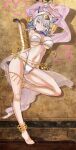  1girl arabian_clothes armlet armpits arms_up blush bracelet breasts cat_girl cat_tail cipher_(honkai:_star_rail) circlet cleavage commentary_request dancer harem_outfit head_chain highres honkai:_star_rail honkai_(series) jewelry large_breasts looking_at_viewer navel saint_laurent_paris see-through_clothes smile solo tail thighs underboob veil white_hair 