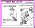  collar comic cup doctor dog english_text examination female great_dane greyscale human juicybrucie leash male mammal mizuiro_megane monochrome paperwork pink_borders plain_background sketch text translated white_background 