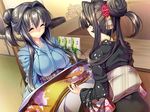  2girls aozora_stripe breasts eyes_closed game_cg hair_ornament hasekura_misato japanese_clothes kimono large_breasts long_hair multiple_girls ornament piromizu 