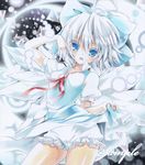  ayuayu bad_id bad_pixiv_id bloomers blue_dress blue_eyes bow cirno dress dress_lift hair_bow ice ice_wings looking_at_viewer marker_(medium) open_mouth puffy_sleeves sample shirt short_sleeves silver_hair smile solo touhou traditional_media underwear wings 