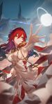  1girl asymmetrical_gloves breasts cape closed_mouth commentary dress earrings elbow_gloves english_commentary epaulettes gloves hair_between_eyes hair_ornament highres himeko_(honkai:_star_rail) himeko_(nova)_(honkai:_star_rail) honkai:_star_rail honkai_(series) jewelry kuno_(runkunochan) long_hair medium_breasts mismatched_gloves red_cape red_gloves red_hair solo star_(symbol) star_earrings star_hair_ornament starblazer_(honkai:_star_rail) uneven_gloves white_dress white_gloves yellow_eyes 
