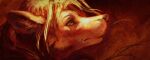 2026 ambiguous_gender anthro canid canine digital_media_(artwork) facial_piercing fur green_eyes hair headshot_portrait hi_res inner_ear_fluff looking_aside mammal nose_piercing nose_ring piercing portrait red_theme ring_piercing saterina signature solo tuft whisker_spots