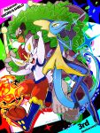  2others arm_up bright_pupils cinderace closed_mouth commentary_request copyright_name drop_shadow drumsticks finger_gun furry highres holding holding_drumsticks inteleon multiple_others orange_eyes pokemon pokemon_(creature) pokemon_sword_and_shield rillaboom runachikku sparkle starter_pokemon_trio white_pupils yellow_eyes 