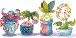  blush cherubi closed_eyes closed_mouth commentary english_commentary flower_pot gloom_(pokemon) grass_type_theme_(pokemon) in_pot in_vase merrinou no_humans o_o open_mouth petilil pokemon pokemon_(creature) pokemon_focus simple_background smile sunflora tumblr_username vase white_background 
