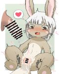 2026 after_sex after_vaginal afterglow anthro anthro_focus anus bangs barely_visible_anus biped blush blush_lines blushing_profusely bodily_fluids border brown_body brown_fur cel_shading censor_bar censored censored_genitalia censored_penis censored_vulva countershading cum cum_from_vagina cum_in_vagina cum_inside cum_on_own_penis cum_on_penis cum_on_self cute_fangs digital_drawing_(artwork) digital_media_(artwork) disembodied_penis duo fangs female female_anthro female_focus front_view fucked_silly fur genital_fluids genitals green_background green_eyes hair heart_in_pupils hi_res horizontal_pupils human lagomorph leaking_cum looking_down looking_down_at_self made_in_abyss male male/female male_human mammal monotone_hair multicolored_body multicolored_fur nanachi narehate nude nude_anthro nude_female omnivore_(artist) open_mouth penis plantigrade pupils rabbit_ears shaded shaking short_hair simple_background solo_focus spread_legs spreading straight_bangs straight_hair sweat tan_body tan_countershading teeth tremble_lines tremble_spikes trembling two_tone_body two_tone_fur vulva whiskers white_border white_hair