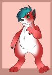2016 3_fingers 3_toes alternative_fashion anthro bent_arm black_claws black_inner_ear black_nose blue_hair canid canine canis chest_tuft chin_piercing circle_eyebrows claws closed_smile digital_drawing_(artwork) digital_media_(artwork) domestic_dog ear_piercing english_description eyebrows fangs featureless_crotch feet finger_claws fingers flat_colors full-length_portrait fur green_eyes grosspotoo hair hair_over_eye hand_pawpads herding_dog looking_up male mammal mohawk mouth_closed multicolored_body multicolored_fur nude nude_anthro nude_male pastoral_dog pawpads piercing pink_background pink_pawpads portrait punk red_body red_fur simple_background smile solo spots spotted_shoulders teeth toes tuft welsh_corgi whisker_spots white_body white_eyebrows white_fur white_sclera white_spots