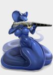 2026 5_fingers absurd_res anthro apode barcode biped blue_clothing blue_latex blue_skinsuit breasts clothed clothed_anthro clothed_female clothing covered_eyes covered_mouth digital_drawing_(artwork) digital_media_(artwork) draconcopode drone dronesuit female fingers front_view gun hi_res holding_gun holding_object holding_ranged_weapon holding_rifle holding_weapon latex latex_clothing latex_skinsuit legless naga navel navel_outline obscured_face ranged_weapon reptile rifle rimworld scalie serpentine simple_background skinsuit snake snake_hood solo tail tight_clothing treyer weapon