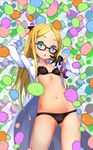  armband armpits bad_id bad_pixiv_id black_bra black_gloves black_panties blonde_hair blue_eyes bra cameltoe glasses gloves half_gloves hand_on_own_head kurukuru_(sekai_seifuku) labcoat long_hair long_sleeves lowleg lowleg_panties natasha_(sekai_seifuku) navel odibil open_mouth panties sekai_seifuku:_bouryaku_no_zvezda solo underwear 