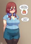  ... 2girls absurdres artist_name breasts brown_hair cleavage closed_eyes closed_mouth commentary cowboy_shot english_commentary english_text fat fatter_than_canon go-toubun_no_hanayome green_ribbon hair_between_eyes hair_ribbon headphones headphones_around_neck highres large_breasts long_hair medium_hair multiple_girls nakano_miku nakano_yotsuba open_mouth orange_hair pantyhose plump puffersnacks revision ribbon short_sleeves speech_bubble spoken_ellipsis sweatdrop talking thick_thighs thighs weight_conscious 