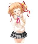  bad_id bad_pixiv_id blonde_hair bow clenched_hands closed_eyes happy kamikita_komari little_busters! pink_bow ribbon school_uniform short_hair twintails yupachi 
