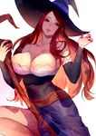  bare_shoulders breasts detached_sleeves dragon's_crown hat huge_breasts kazari_tayu long_hair orange_hair red_eyes solo sorceress_(dragon's_crown) staff witch_hat 