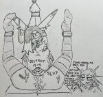 anthro aquatic arthropod bdsm beanie black_hair blindfold blue_tongue bodily_fluids body_writing bondage bound chastity_cage chastity_device clothing collar crackt0berfest cum cum_covered cum_in_ass cum_inside echinoderm echinozoan english_text flat_chastity_cage florian_(florianmoth) gag gao_(crackt0berfest) genital_fluids hair hat headgear headwear insect legwear lepidopteran male male/male messy money moth prostitution sea_urchin succubus text thigh_highs tongue torn_clothing white_body