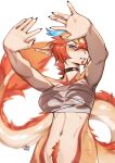 2026 absurd_res anthro biped blush breasts claws clothed clothed_anthro clothed_female clothing countershade_torso countershading digital_drawing_(artwork) digital_media_(artwork) dragon female fingers front_view fur hair hi_res horn looking_at_viewer mythological_creature mythological_scalie mythology navel scales scalie shadow_hands_challenge shermugi simple_background solo standing tail teeth