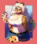 2023 absurd_res alexandra_(velocitycat) anthro areola barbell_piercing big_breasts blep bottomwear breast_grab breasts cheetah choker clothed clothing daisy_dukes denim denim_bottomwear denim_clothing denim_shorts felid feline female front_view fur goonie-san hair hand_on_breast hand_under_clothing hi_res hotpants jewelry mammal markings midriff necklace nipple_barbell nipple_outline nipple_piercing nipple_piercing_outline nipples piercing piercing_outline purple_eyes shaded shorts smile solo spots spotted_body spotted_fur standing tongue tongue_out topwear wet wet_clothing wet_topwear white_hair yellow_body yellow_fur
