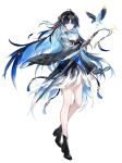  1girl ahoge ankle_boots armlet bird bird_wings black_background black_dress black_hair blue_bird blue_eyes blue_hair blue_wings boots breasts cleavage dress feathered_wings feathers full_body gradient_clothes gradient_hair hair_between_eyes hair_ornament hair_ribbon high_heels highres jewelry long_hair long_sleeves looking_at_viewer multicolored_hair official_art ribbon short_dress solo standing tassel transparent_background underwear very_long_hair white_dress wide_sleeves wings wuthering_waves yangyang_(wuthering_waves) yangyang_(xuanling)_(wuthering_waves) 