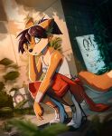 2026 absurd_res alternate_species anthro bandage bandaged_arm bent_arm bent_legs biped black_claws black_nose bottomwear breasts brown_ear_tips brown_hair brown_inner_ear brown_markings canid canine chell chell_(fursona) claws cleavage clothed clothed_anthro clothed_female clothing countershade_breasts countershade_face countershade_fur countershade_neck countershade_snout countershade_torso countershading crouching digital_drawing_(artwork) digital_media_(artwork) dipstick_ears dipstick_tail dutch_angle ear_markings enginetrap eye_through_hair female female_anthro finger_claws fingers footwear fox front_view full-length_portrait fully_clothed fully_clothed_anthro fully_clothed_female fur furrification grey_clothing grey_footwear grey_shirt grey_shoes grey_tank_top grey_topwear hair hi_res humanoid_hands inside iris light lighting looking_at_viewer mammal markings monotone_hair mouth_closed multicolored_body multicolored_ears multicolored_fur multicolored_inner_ear pants plant portal_(series) portrait pupils red_bottomwear red_clothing red_pants shaded shirt shoes short_hair slim slim_anthro slim_female small_breasts snout solo straight_arm tail tail_markings tan_body tan_breasts tan_fur tan_markings tan_tail_tip tank_top teal_eyes three-quarter_view topwear translucent translucent_hair two_tone_inner_ear valve wall_(structure) weighted_companion_cube white_sclera yellow_body yellow_ears yellow_fur yellow_inner_ear yellow_tail