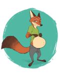 2025 anthro barefoot belly bottomwear canid canine claws clothed clothing convexpert disney feet fox fur green_eyes half-closed_eyes hi_res looking_at_viewer male mammal mouth_closed narrowed_eyes navel nick_wilde pants pregnant pregnant_anthro pregnant_male raised_clothing raised_shirt raised_topwear shirt signature smile smiling_at_viewer smirk smirking_at_viewer solo standing tail topwear zootopia