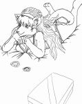 2006 accessory anthro bed black_and_white bottomwear box_of_chocolates bra breasts candy canid canine canis chocolate clothing dessert digital_drawing_(artwork) digital_media_(artwork) dirge_(blackwhitepuppy) female food frilly frilly_bra frilly_clothing frilly_panties frilly_underwear fur furniture hair hair_accessory hairband line_art lingerie long_hair mammal monochrome panties smile solo underwear unknown_artist wolf