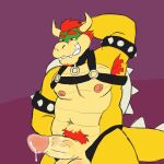 1:1 anthro balls bodily_fluids bowser clothing cum genital_fluids genitals harness jockstrap koopa leather male mario_bros nintendo penis river_zephir scalie solo underwear
