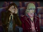  alternate_costume barnaby_brooks_jr blonde_hair brown_eyes brown_hair coat covering_face facial_hair green_eyes jacket kaburagi_t_kotetsu multiple_boys necktie red_jacket shinhome stubble tiger_&amp;_bunny 