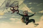  aircraft airplane anthro avian canine falco_lombardi falcon feline fox fox_mccloud lynx mammal miyu_lynx myuinhiding ship skydiving star_fox video_games yelling 