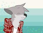2019 :3 anthro biped black_nose bust_portrait canid canine canis clothed clothing collared_shirt digital_drawing_(artwork) digital_media_(artwork) eyes_closed falling_leaves fur gradient_background grey_body grey_fur happy head_tuft hi_res kangwolf leaf male mammal open_clothing open_shirt open_topwear pattern_background pattern_clothing pattern_shirt pattern_topwear plaid plaid_clothing plaid_shirt plaid_topwear portrait red_clothing red_shirt red_topwear shirt simple_background smile solo striped_background teal_background tony_(kangwolf) topwear tuft tufted_fur undershirt white_background white_body white_clothing white_fur white_shirt white_topwear wolf