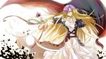  beads blonde_hair breasts bug butterfly cape cleavage dress gradient_hair highres hijiri_byakuren insect large_breasts layered_dress long_hair long_skirt multicolored_hair prayer_beads puffy_short_sleeves puffy_sleeves purple_hair shirt short_sleeves skirt solo thtl touhou yellow_eyes 