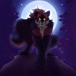 1:1 anthro breasts canid canine cleavage clothed clothing female fluffy fluffy_tail forest full_moon hi_res looking_at_viewer mammal moon mythological_canine mythological_creature mythology night nude open_mouth outside plant rosie_(rosieriot) rosieriot smile solo tail teeth trans_(lore) trans_woman_(lore) tree werecanid werecanine werecreature werewolf