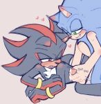 2023 anthro blush bodily_fluids chaotixshiro cum digital_media_(artwork) duo ear_blush eulipotyphlan genital_fluids genitals glans handjob hedgehog holding_penis leaking_cum lying male male/male mammal narrowed_eyes on_side one_eye_closed open_mouth penile penis sega sex shadow_the_hedgehog smile sonic_the_hedgehog sonic_the_hedgehog_(series)