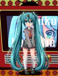  aqua_hair bad_id bad_pixiv_id bug green_eyes hatsune_miku insect kneehighs ladybug long_hair myutsusama school_uniform serafuku skirt sleeves_past_wrists solo very_long_hair vocaloid 