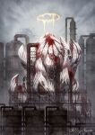  absurdres building commentary_request creature eldritch_abomination extra_eyes factory giant giant_monster halo highres industrial_pipe keselum_(neganeura) no_humans original scenery signature yellow_eyes 