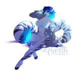 anthro backlighting bedroom_eyes big_breasts big_tail blue_clothing blue_panties blue_underwear breasts cleavage clothed clothing container cup dipstick_tail felid female ghostli light lighting looking_at_viewer mammal markings midriff narrowed_eyes open_clothing open_shirt open_topwear pantherine panties partially_clothed seductive shirt simple_background sitting solo tail tail_markings tea_cup tiger topwear underwear underwear_only white_background