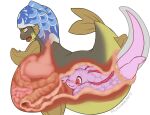2016 amphibian anal anal_penetration anal_vore anthro anthro_pred anthro_prey aquatic axolotl blue_clothing blue_hat blue_headwear brown_body brown_eyes clothing duo female female_penetrating female_penetrating_male fish guts hat headgear headwear intestines large_intestine male male/female male_penetrated mole_salamander nice-helium organs penetration pink_arms pink_body pink_tail red_eyes salamander sex simple_background small_intestines stomach tail vore watermark white_background yellow_eyes